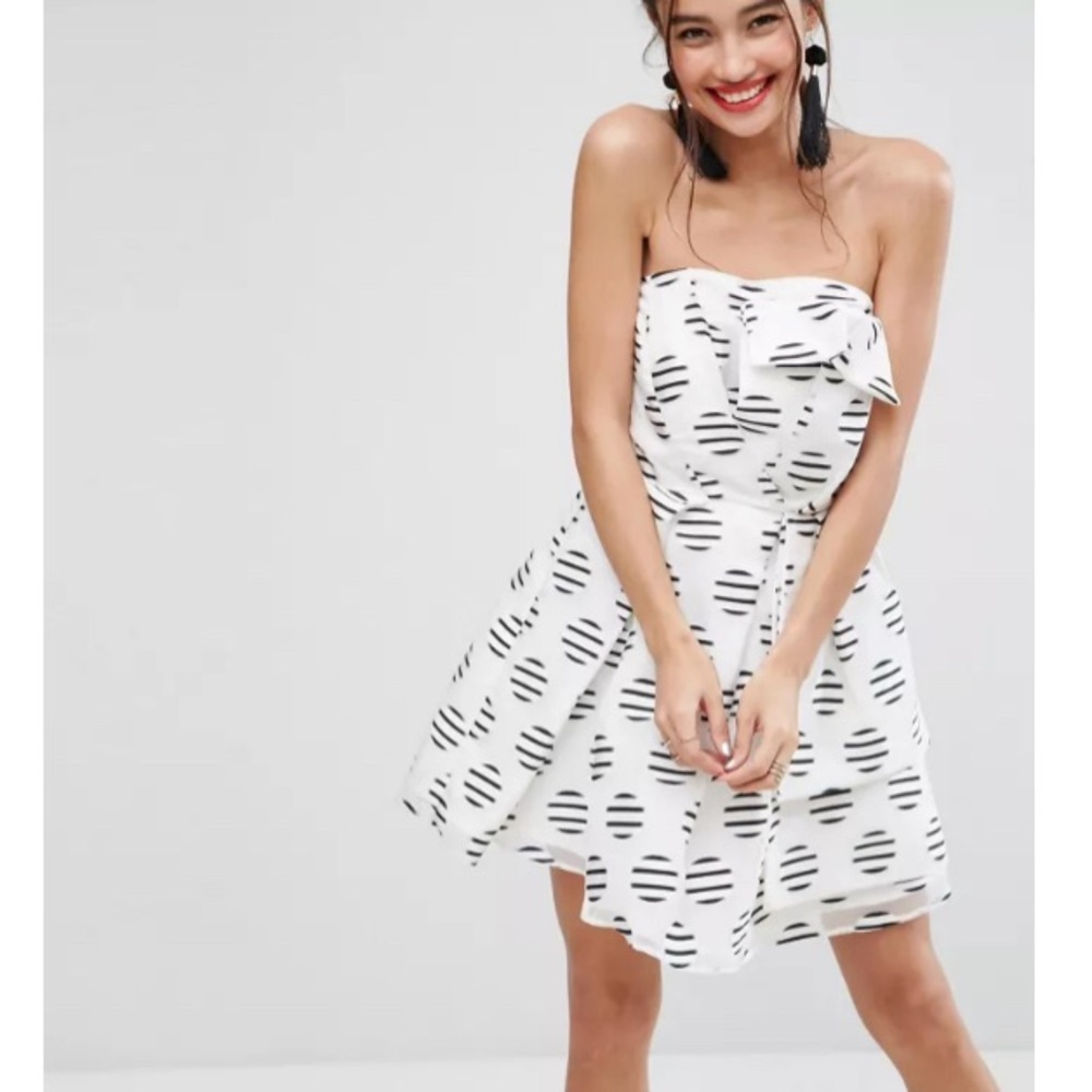 ASOS Black & White Spot Stripe Bandeau Prom Mini Dress